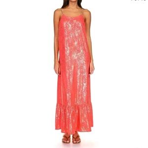Michael Kors Coral Maxi Dress with Gold Accents